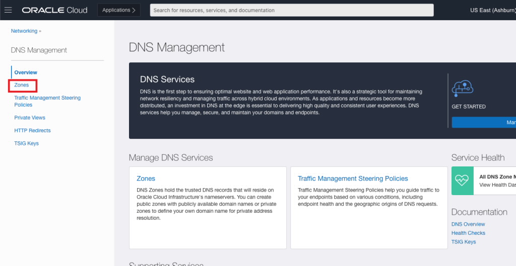 OCI DNS Service UI