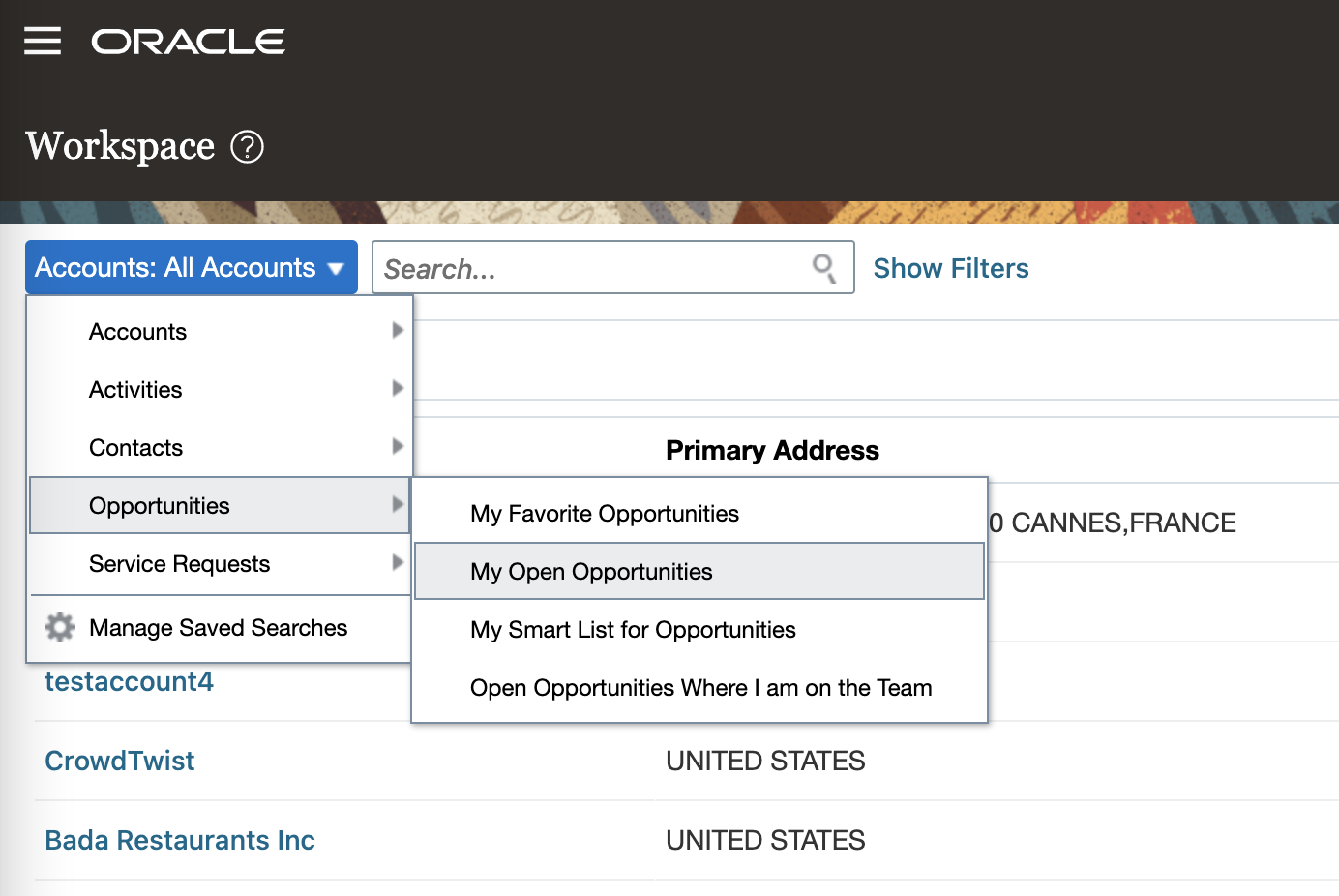 My Open Opportunities Navigation