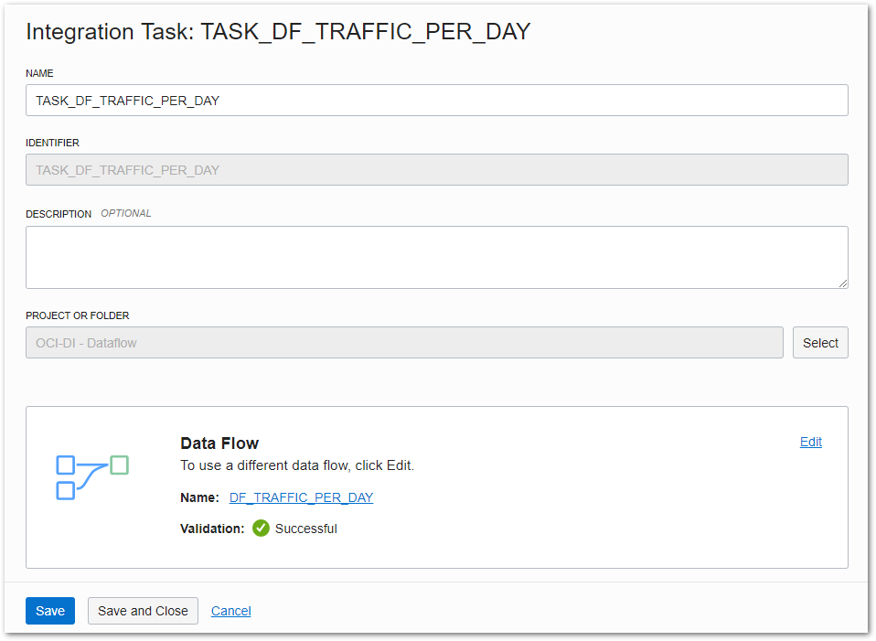 Figure 2: Integration Task configured with the example data flow