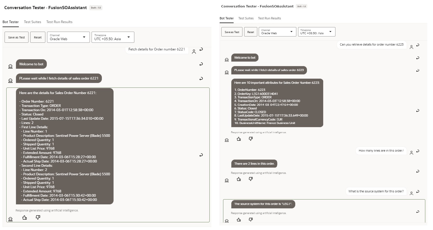 ODA LLM conversations of Fusion SO Assistant