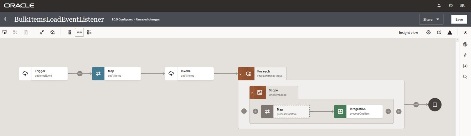 Bulk Item Load Event Listener flow on OIC G3