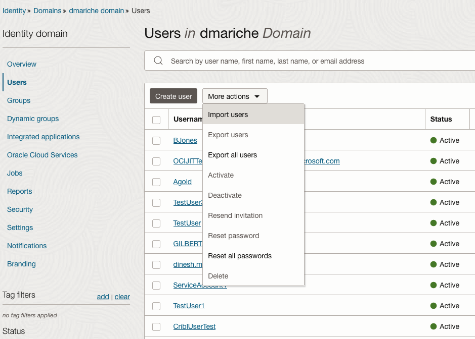 Import the users back to OCI