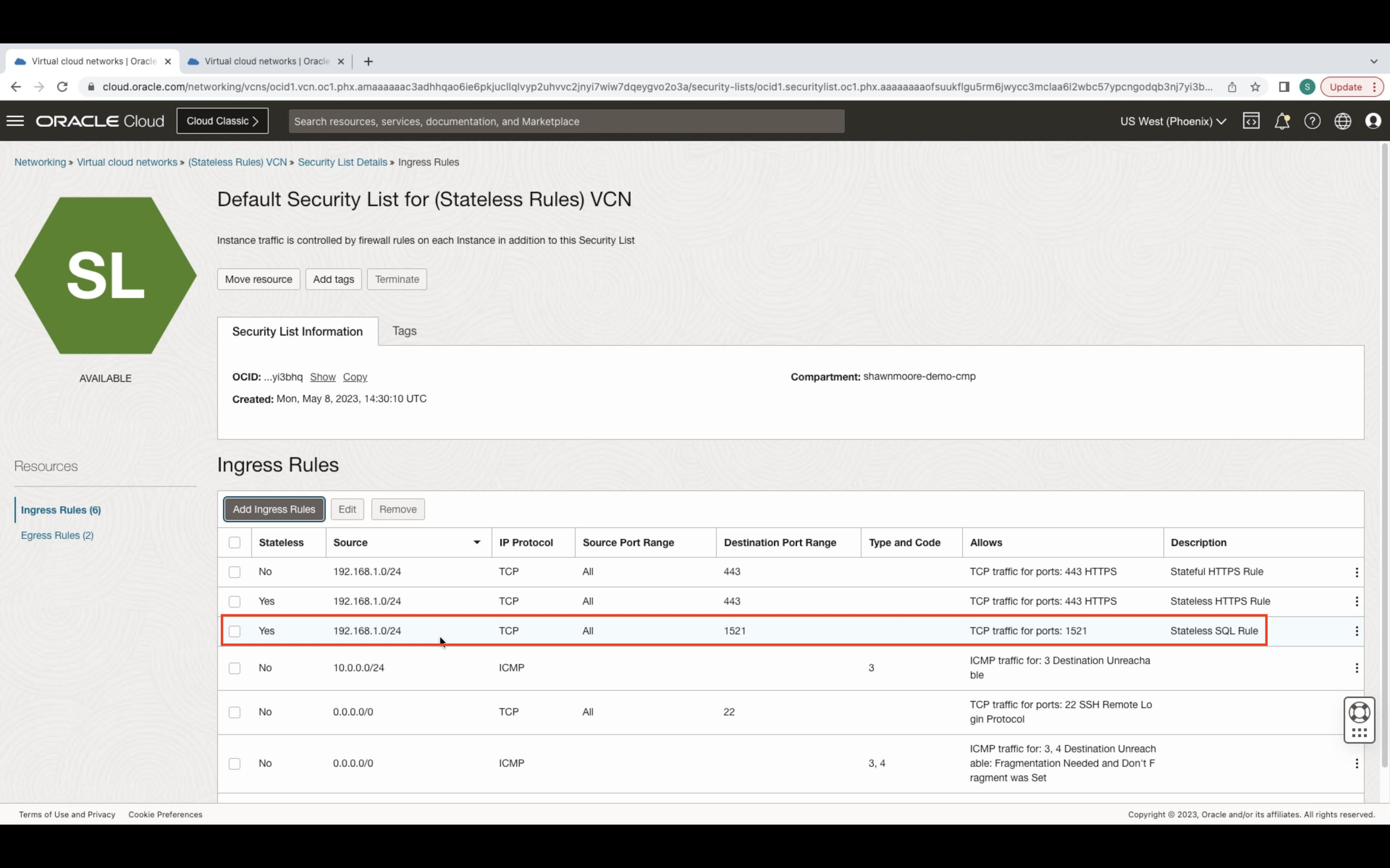 NEW STATELESS INGRESS RULE