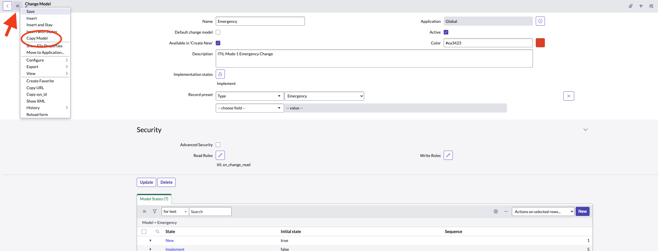 Make a copy of the Emergency Change Model