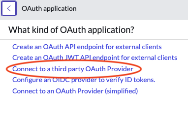 Select Connect to a third party OAuth Provider