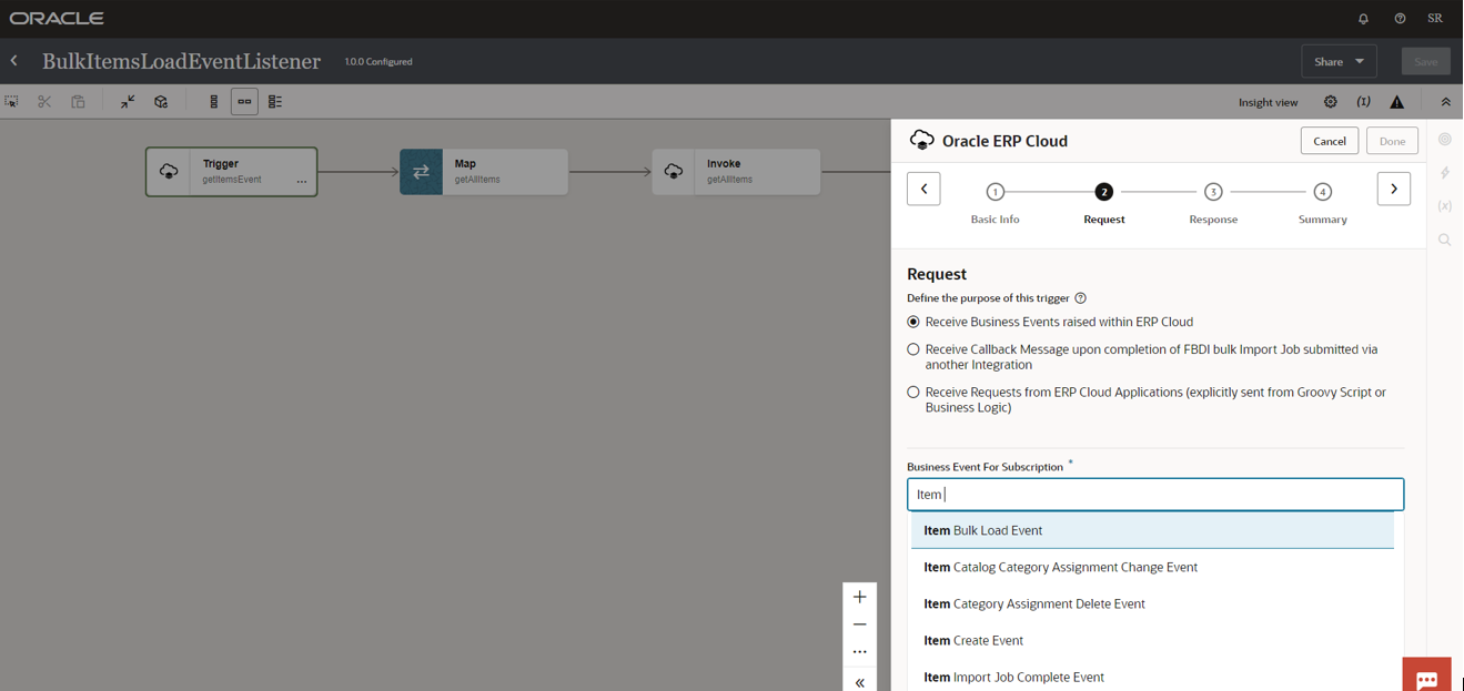 Item Bulk Load Event trigger G3