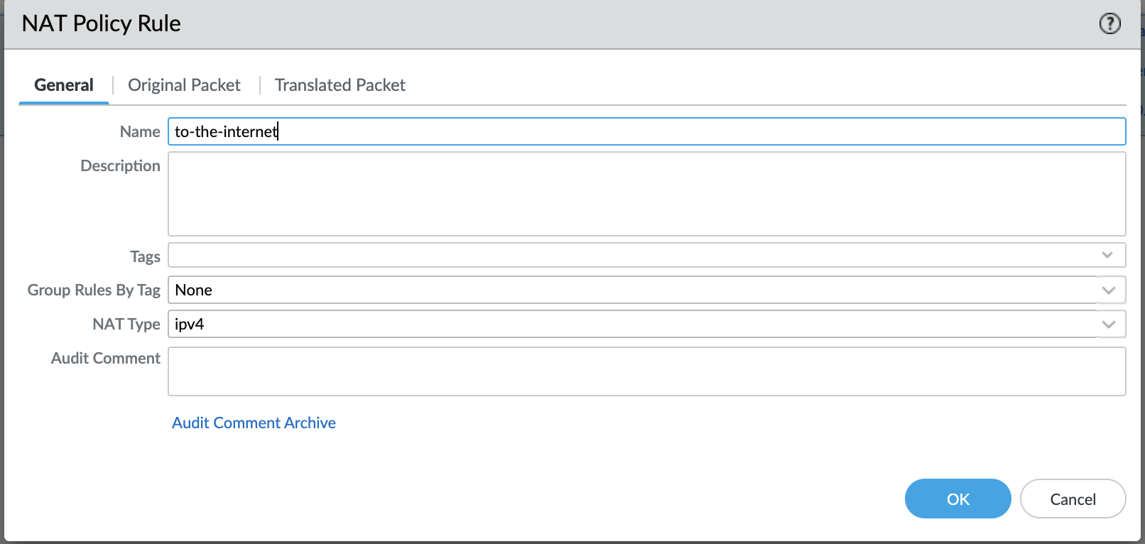 NAT rule to the internet