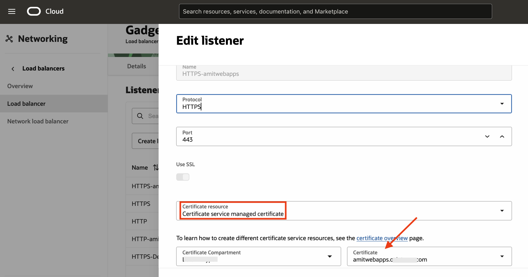 Listener server cert
