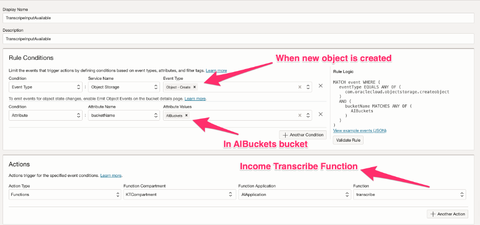 Trigger Transcribe Function