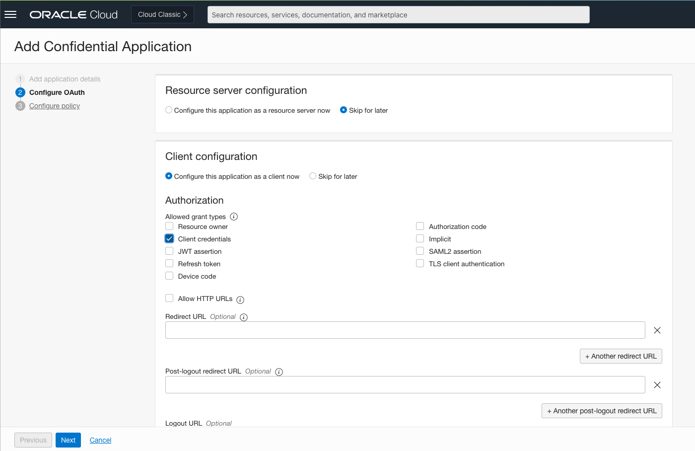 Application Client Settings