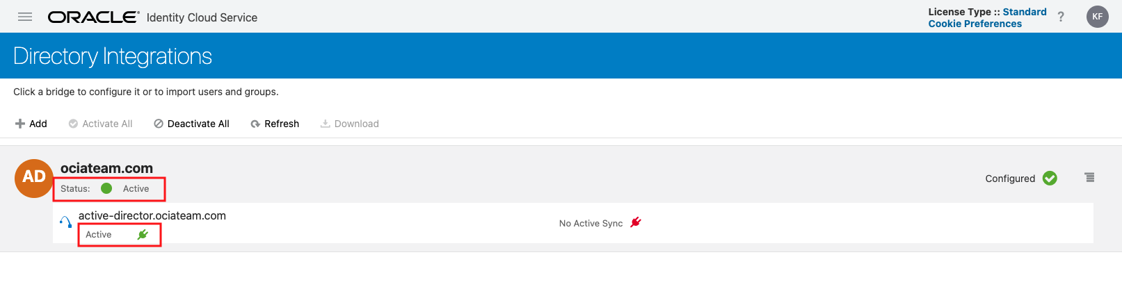 Directory Integration Status