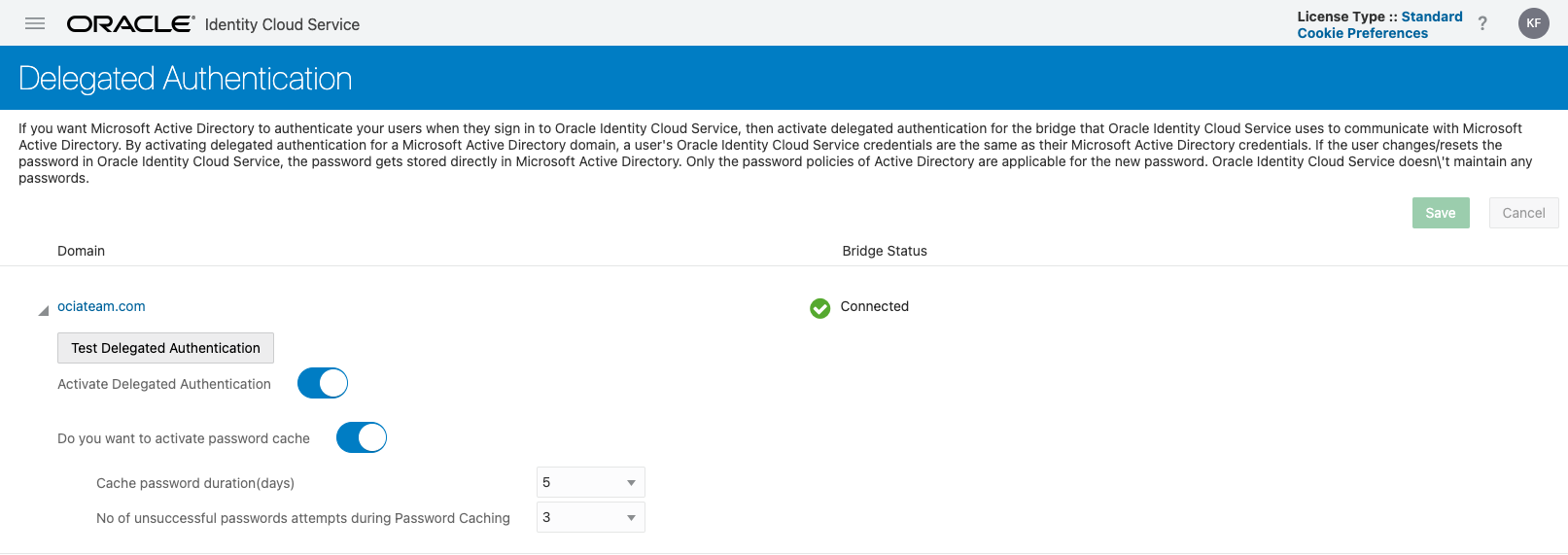 Delegated Authentication Settings