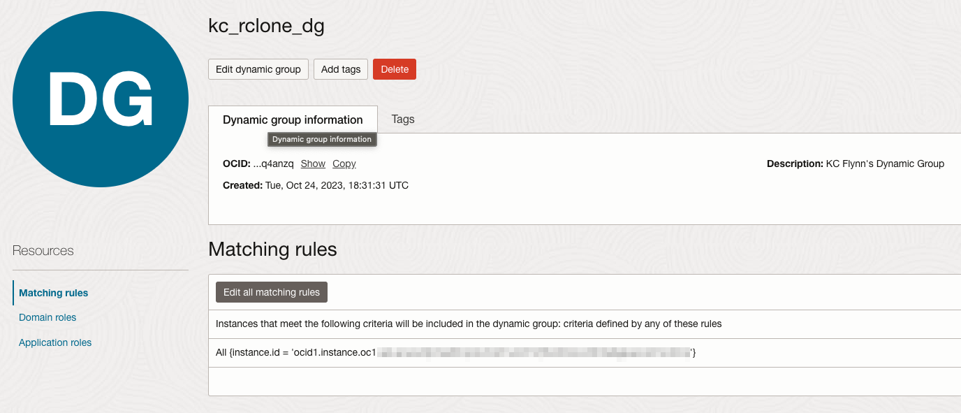 Dynamic Group Statement for Instance