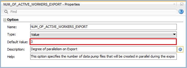 Knowledge Module Option – Number of Data Pump workers on Export Figure 3: Knowledge Module Option – Number of Data Pump workers on Export