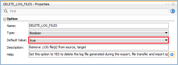Knowledge Module Option – Delete Log Files Figure 10: Knowledge Module Option – Delete Log Files