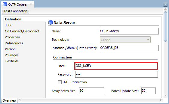ODI Topology Manager – Physical Source Data Server Connection Figure 13: ODI Topology Manager – Physical Source Data Server Connection