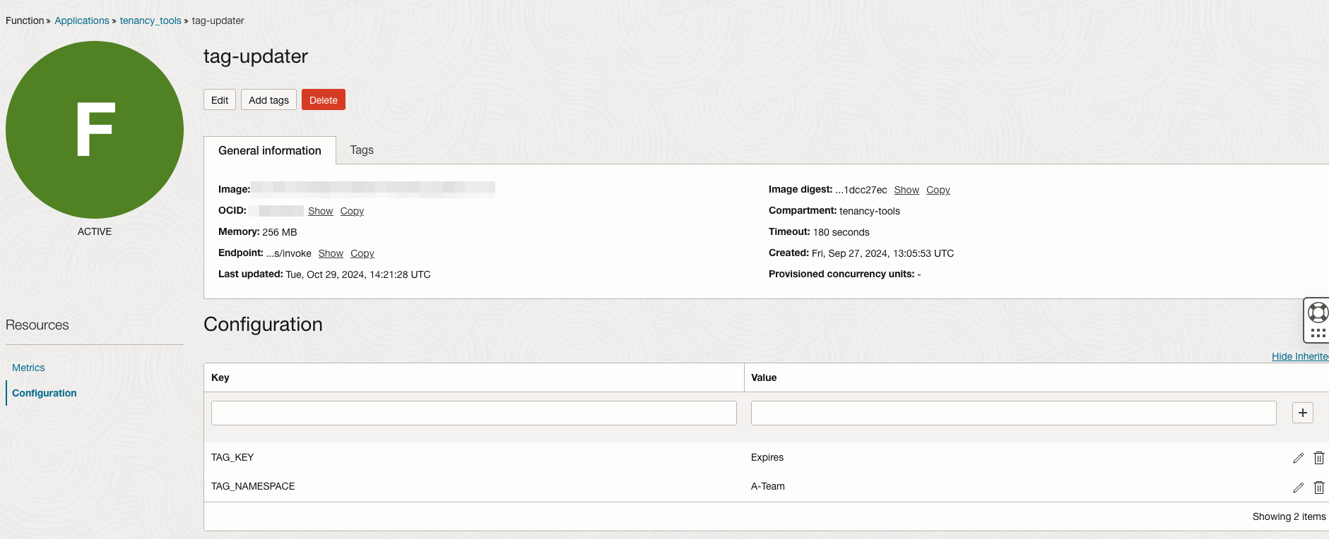 Function application configuration