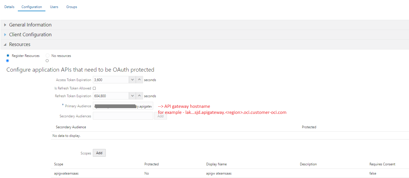 IDCS Client Aplliaction - Resources section