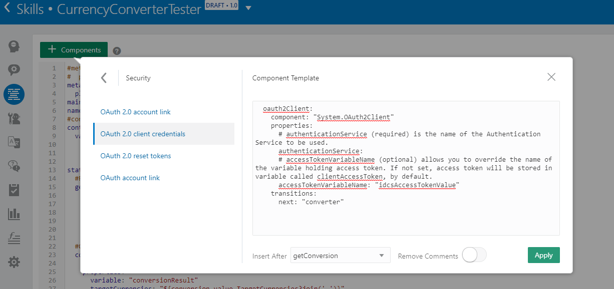 Add Security Component to dialog flow
