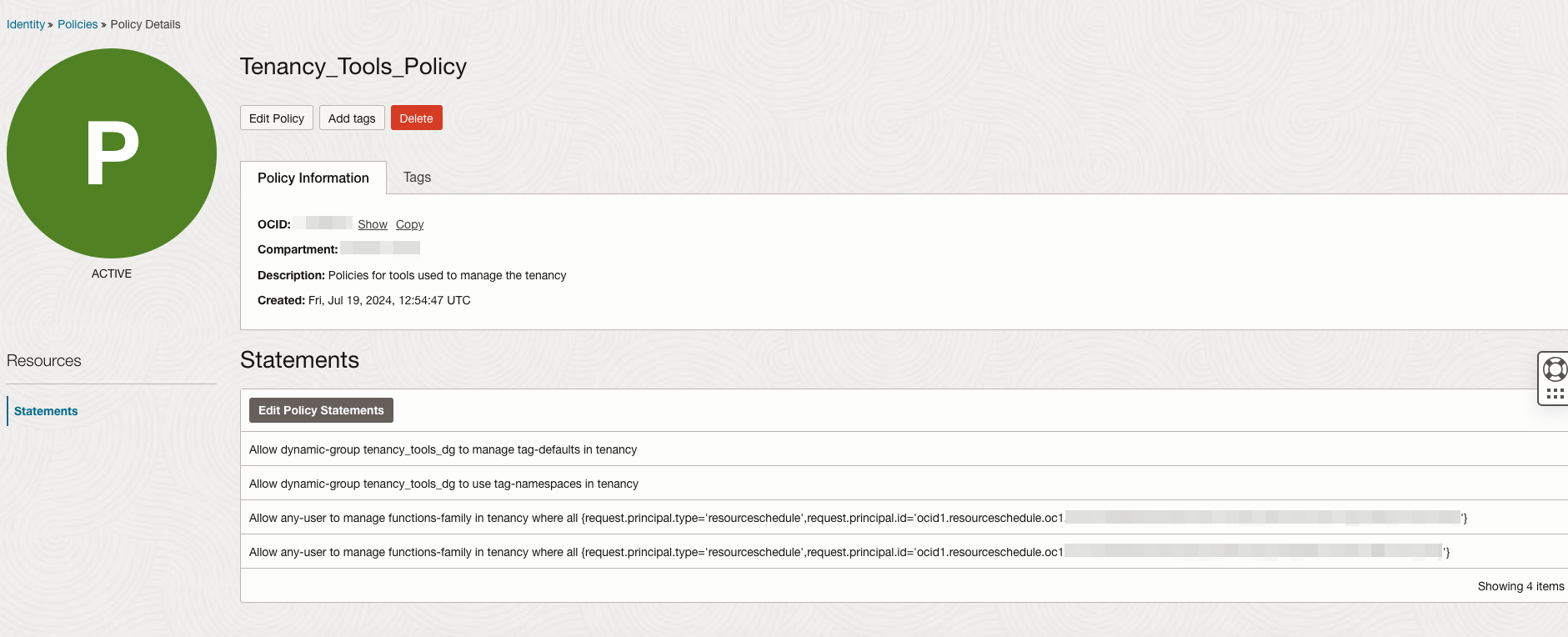 Policies page with dynamic group and resource scheduler policies